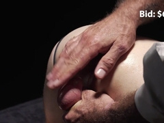 Aroused boy plays obedient until the man comes on his sweet face