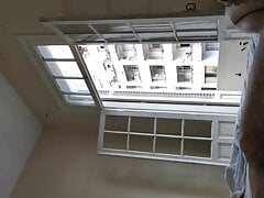 Exposed masturbation to the neighborhood. A curious neighbor watching me from her balcony