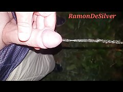 Master Ramon pisses horny in the forest at night, horny