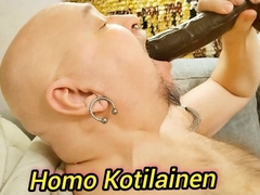 Homo Kotilainen enjoy big black realistic dildo.