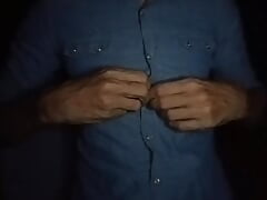 Unbutton shirt and show chest