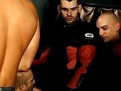 Throat fucking with pissing for studs