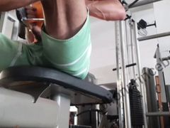 Working out with a hard cock at the gym