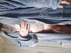 bear takes a steamy shower and rubs his big cock