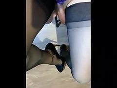 Sexy Trans Woman Walking High Heels Stockings