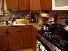 Chinese cutie making soymilk while masturbating in the ktichen
