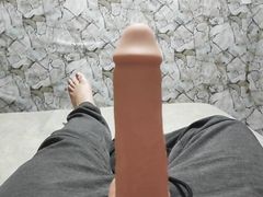 Amateur twink with big cock masturbates alone at home