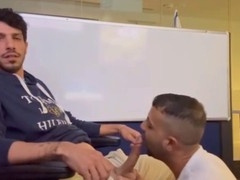 Hot gays enjoy sucking and swallowing huge cocks at work