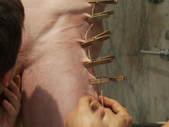 Male slave lets all these insolent men play with his cock and ass