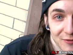 Punk rock amateur Kade solo jerking off and stuffing dildo