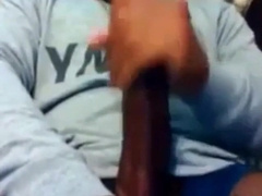 Str8 Boy Milking his BIG BLACK COCK to Porno Dual Jizz