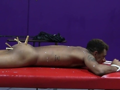 Sub with a tight ass gets clothespins all over his taint