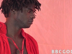 Lad barebacked tough after salivating on big black cock