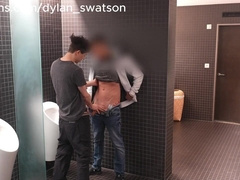 Nearly caught... 2 gay-for-pay folks deep-throating each other in the bar wc