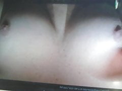 joannewth12 takes a load of Tossertims spunk across her tits