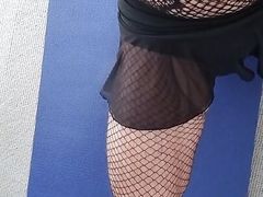 Crossdresser Strips Sexy Black Panties Reveals Black Lingerie and Fucks Long Extreme Dildo
