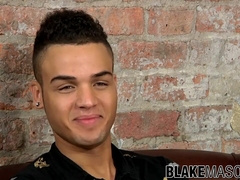 Adorable young stud grips his jizz-shotgun after an dialogue and faps