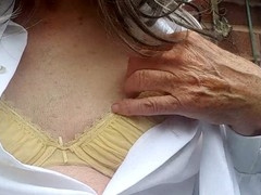 Betty Spanxxx in a blouse and miniskirt having fun outdoors