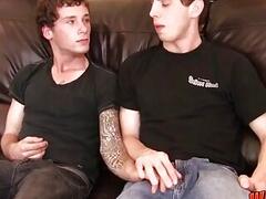 Two bi curious buds bareback on sofa