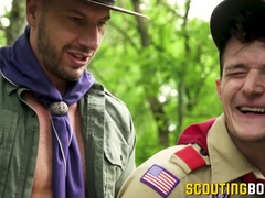 Grant Ducati takes Jordan Starrs big raw cock deep in his tight hole outdoors