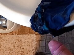 Tradesman wanking with customers panties cumshot