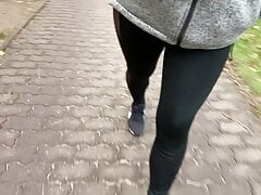 Walking in Leggings and black Nylon
