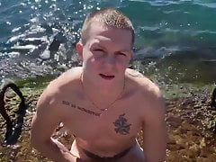 hot lad suck dick and eats cum at the beach