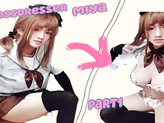 Japanese crossdresser masturbates with schoolgirl cosplay part1