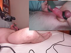 Strapped cock and balls vibrator moaning cum