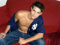 Married pretty boy stroking his hairy cock HARD