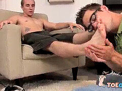 fag worships his lovers feet and jizzes while riding penis