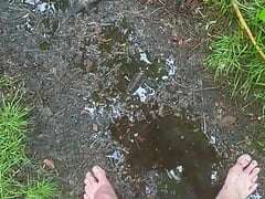 Left clothes and cum after a long walk naked