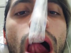 Cum inside a condom, drink the cum and cum a second time - Camilo Brown