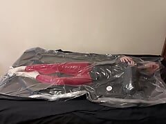 Nov 22 2023 - VacPacked in RubberBoys puffy leather jacket & leather trenchcoat giant leather duvet cover with my PVC aprons