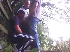 Man Gets Fucked and Sucks Group of Men in Public