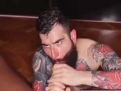 Bearded tatted boy taking meaty shafts up his bootie