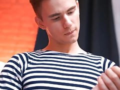 Marcus deep-throats the dildo while rubbing his bulge