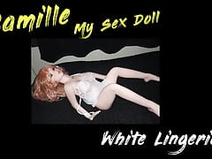Camille - Sex Doll - posing in sexy white lace lingerie