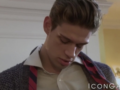 Michael Delray sticks his throbbing cock through Blaze Austins ass