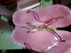 Jacking off onto sandals of Friend