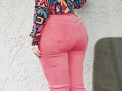 Cumtribute on big ass in pink jeans