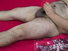 Hairy hunk Lahd Seiten strokes his big chili until he finishes