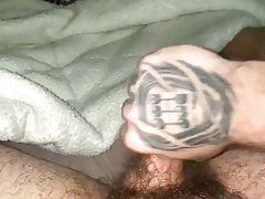 daddy bear wakes up eager and jerks off with cum