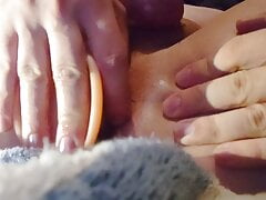 White Sissy plays with her hole while clit is caged in stainless steel