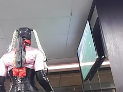 Dumb bimbo sissy fucktoy works out at gym