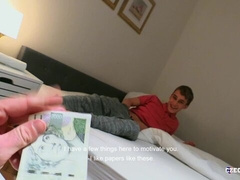 Skinny twink cums with a hard cock in his ass