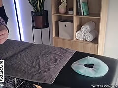 Australian guy strips naked and lays down on the massage table Part 1