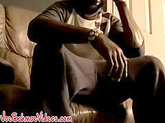 ebony unexperienced working on his spear and making it cum