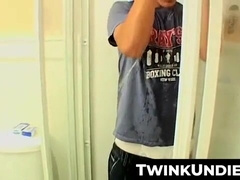 TwinkUndie.com - Jacoby's white boxerbriefs strip and intense jerk off session
