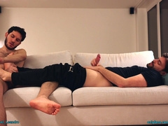 Massaging my friend’s feet and jerking off together